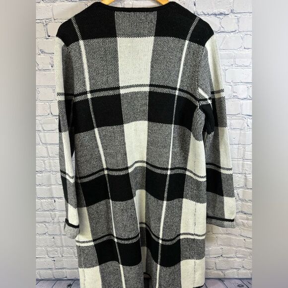 APT 9 Black Cream Buffalo Plaid Open Front Casual Cozy Comfy Cardigan Sweater L - Picture 3 of 8